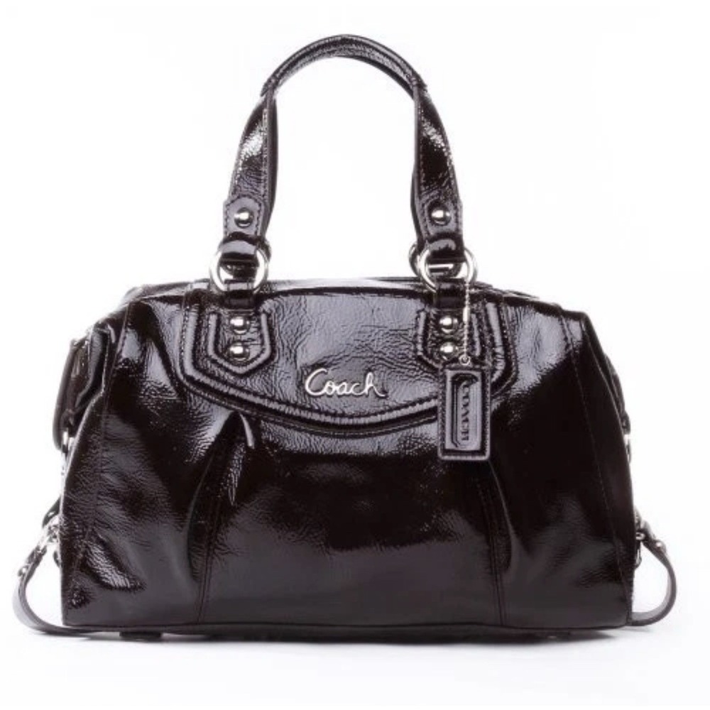 Coach Ashley Patent Satchel Purse Mahogany Brown F20460